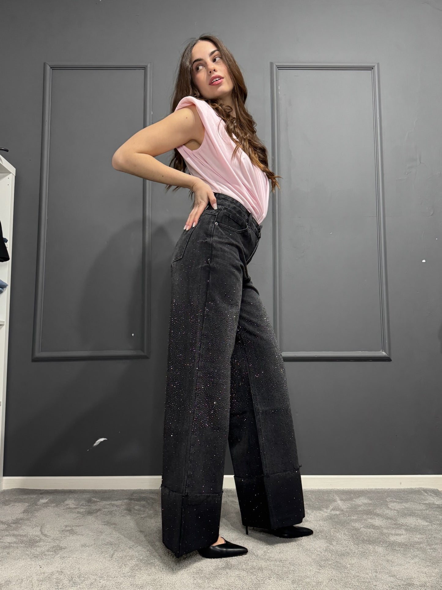 JEANS PIEGONE STRASS