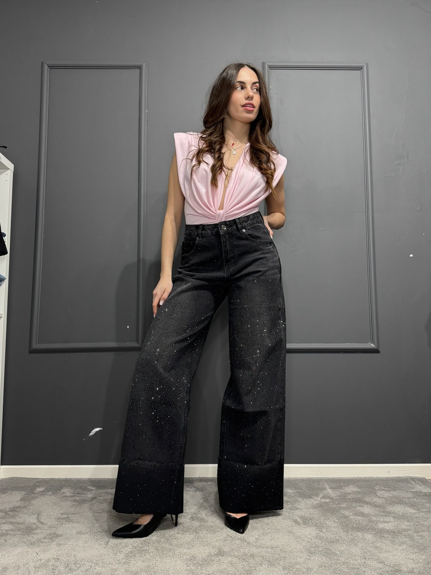 JEANS PIEGONE STRASS