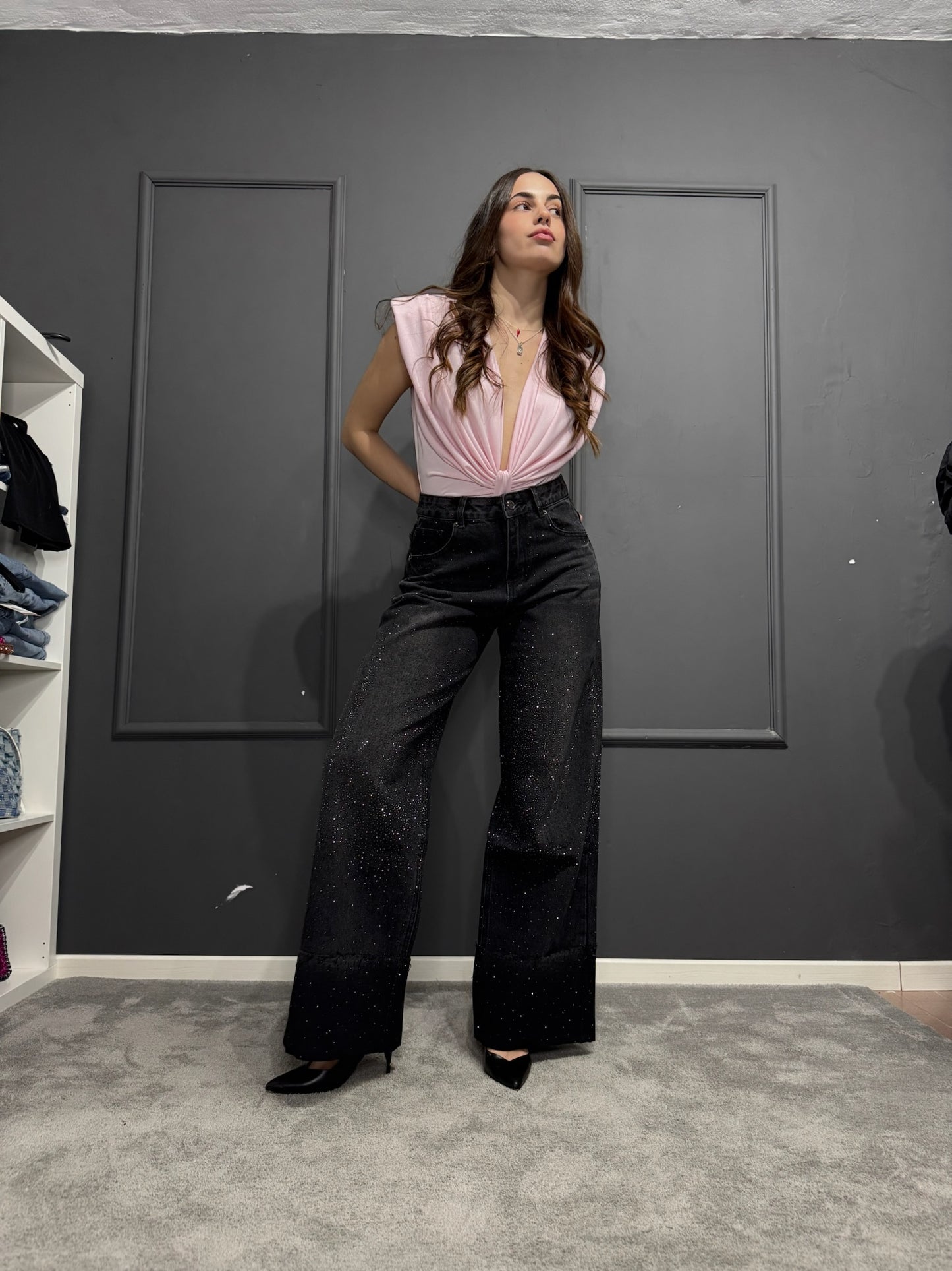 JEANS PIEGONE STRASS