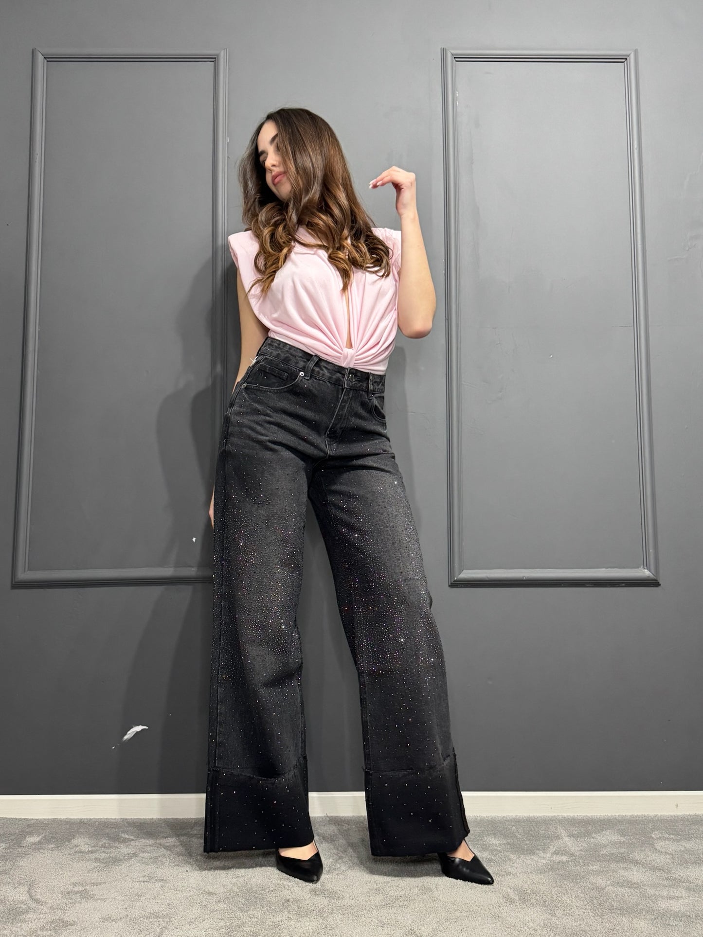 JEANS PIEGONE STRASS