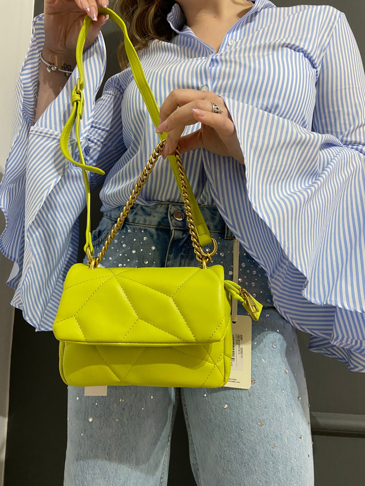 BORSA ECOPELLE LIME CON TRACOLLA